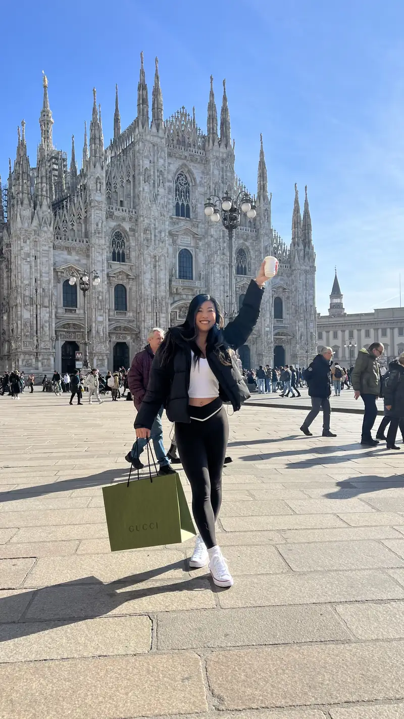Vania outside the Duomo in Milan, Italy